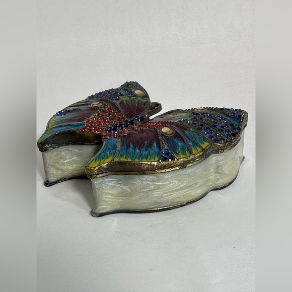 Vintage Enamel and Copper Jeweled Butterfly Trinket Box - Picture 5 of 8